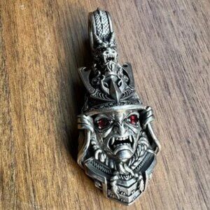 Men's Gothic Silver and Red Dragon Pendant